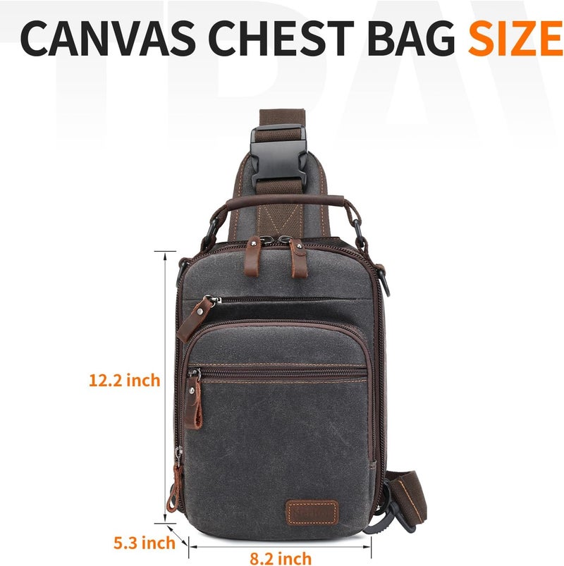 NerIion Nerlion Sling Bag for Men Waxed Canvas Crossbody Bag Chest Bag Water Resistant Shoulder Bag Casual Daypack - Image 3